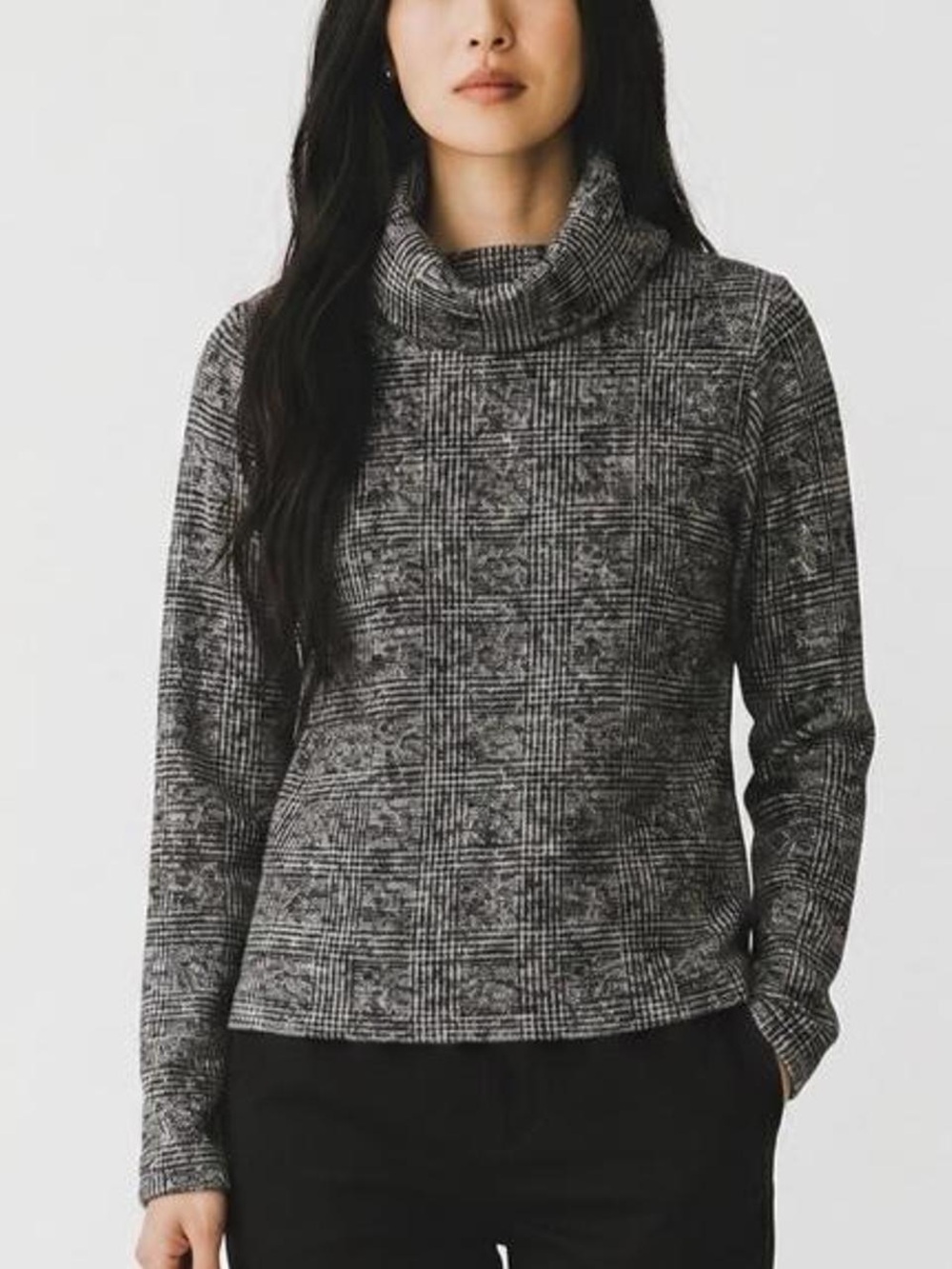 J. Crew Mercantile Womens Black Funnel Neck Plaid Pullover Sweater